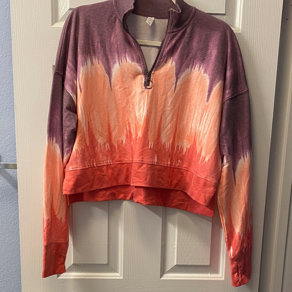 Women's Purple, Pink, and Orange Tie-Dye Ideology Quarter-Zip Crop Sweater